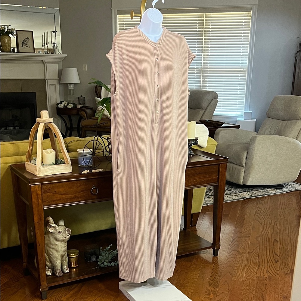 White Birch Blush Button-Front Jumpsuit